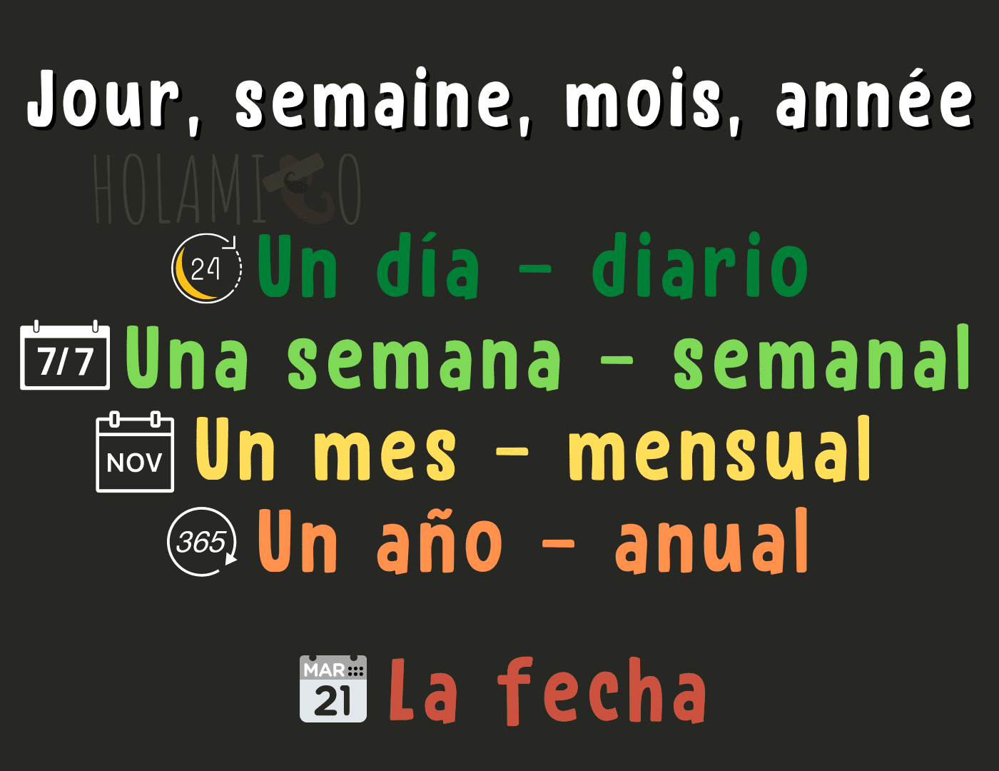 Vocabulaire les jours de la semaine en espagnol