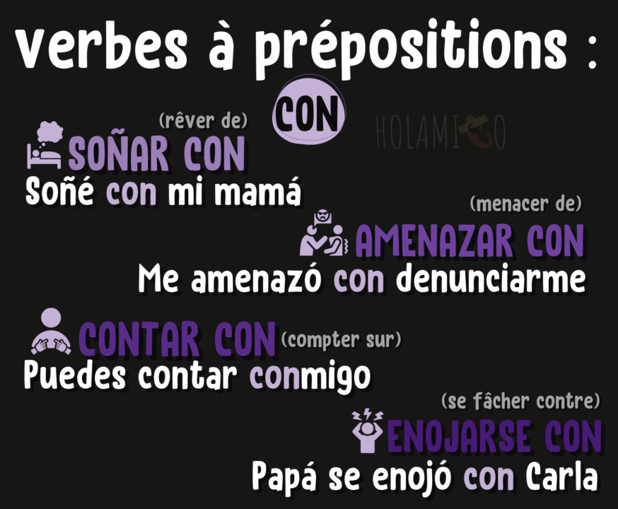 schéma sur les verbes avec la préposition "con" en espagnol