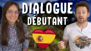 Miniature de vidéo avec une photo de Pierre et Alejandra avec le titre « dialogue débutant » illustrant un article Holamigo