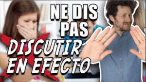 Miniature de vidéo avec une photo de Pierre et le titre « ne dis pas » et les mots barrés d'une croix rouge « discutir » et « en efecto», illustrant un article Holamigo