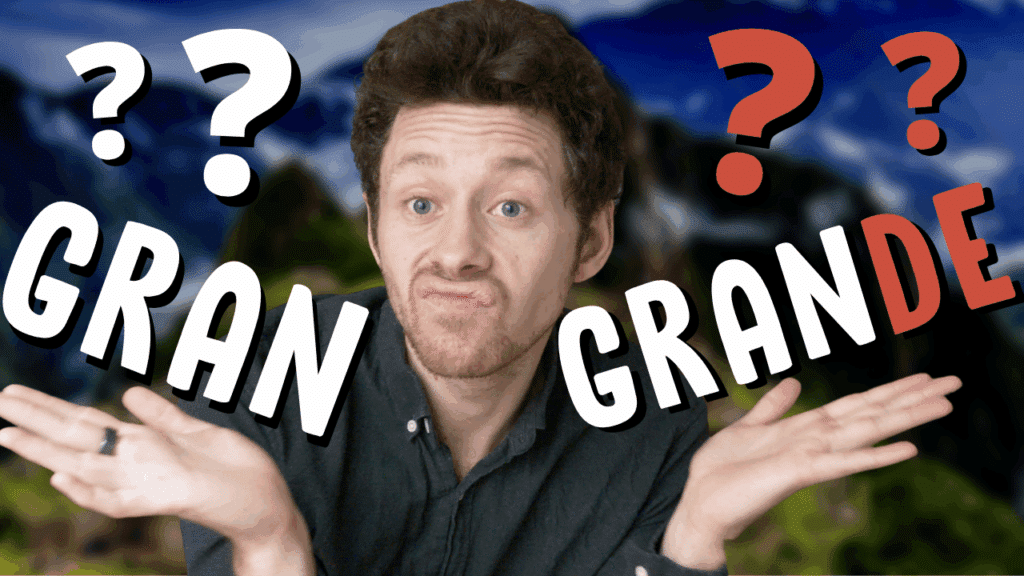 Miniature de vidéo avec une photo de Pierre et les mots « gran » et « grande » entourés de points d'interrogation illustrant un article Holamigo