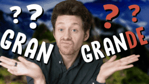 Miniature de vidéo avec une photo de Pierre et les mots « gran » et « grande » entourés de points d'interrogation illustrant un article Holamigo