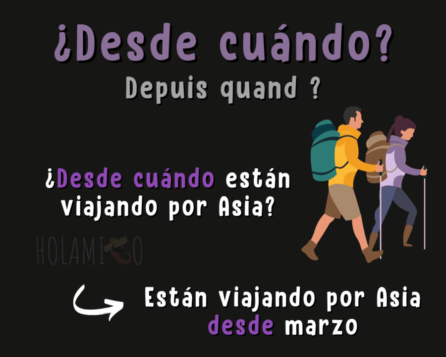 Schéma présentant l'expression « ¿Deqsde cuándo? » pour demander « depuis quand ? » en espagnol