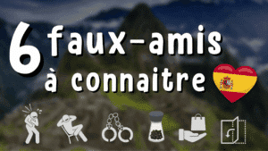 Illustration d'un article Holamigo avec le titre « 6 faux-amis à connaitre » et des illustrations autour
