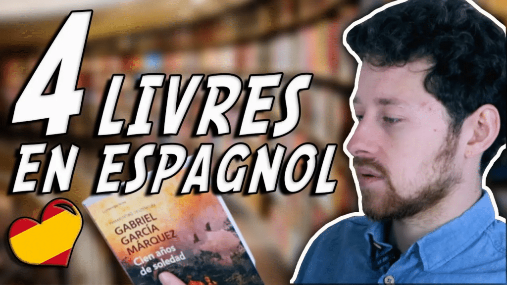 Miniature de vidéo avec Pierre lisant un livre en espagnol et le titres « 4 livres en espagnol » pour illustrer un article Holamigo