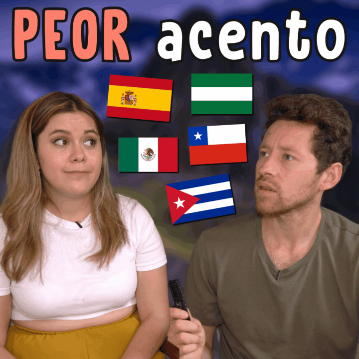Miniature du podcast Holamigo avec Michelle et Pierre, des drapeaux de pays hispanophones et le titre « Peor acento »
