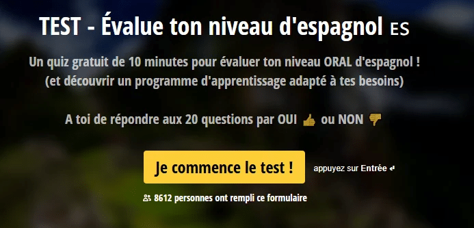 Capture d'écran du test d'espagnol de holamigo pour connaitre son niveau en espagnol