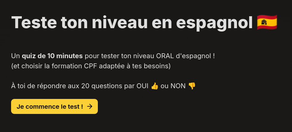 Capture d'écran du test d'espagnol de holamigo pour connaitre son niveau en espagnol et savoir quelle formation CPF d'espagnol suivre