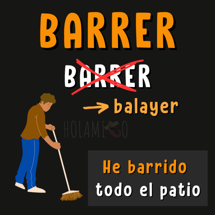 Schéma présentant le verbe faux-ami « barrer » en espagnol avec une illustration et un exemple