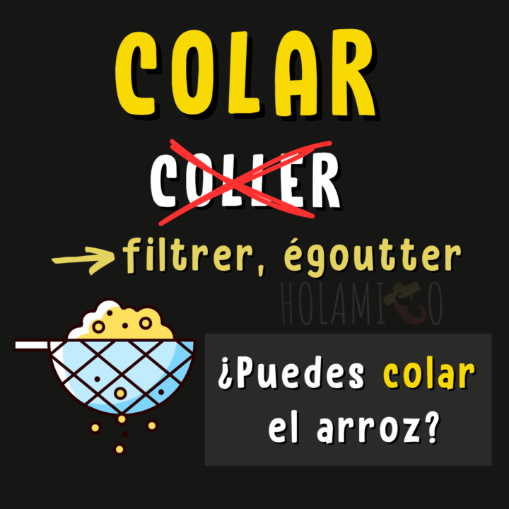 Schéma présentant le verbe faux-ami « colar » en espagnol avec une illustration et un exemple