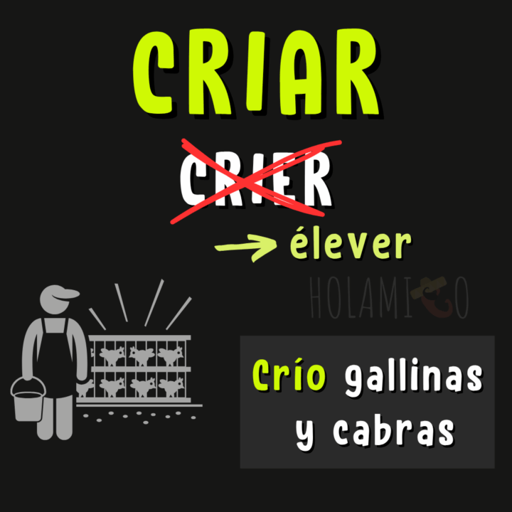 Schéma présentant le verbe faux-ami « criar » en espagnol avec une illustration et un exemple