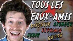 Miniature de vidéo avec une photo de Pierre et le titre « tous les faux-amis » et des verbes espagnol en dessous, illustrant un article Holamigo
