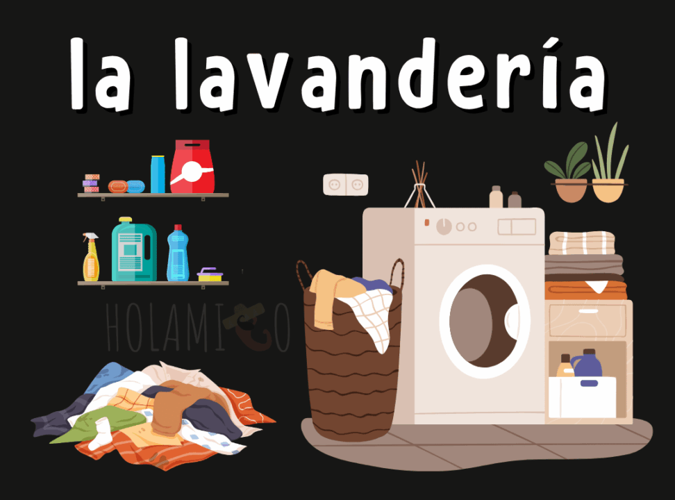 Schéma présentant la buanderie en espagnol avec une illustration