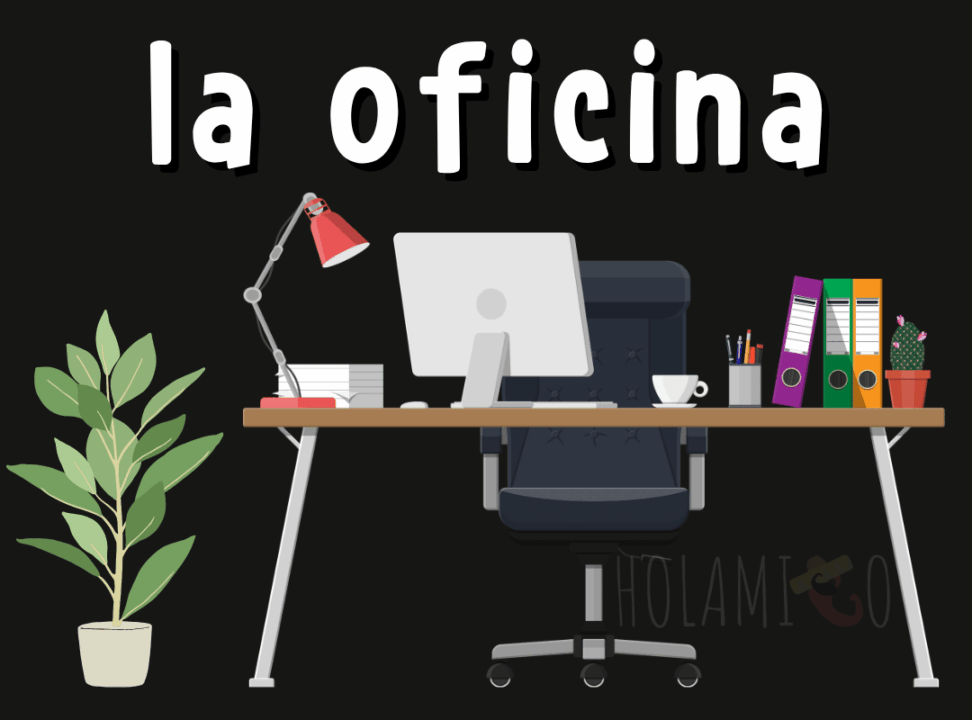 Schéma présentant le bureau en espagnol avec une illustration