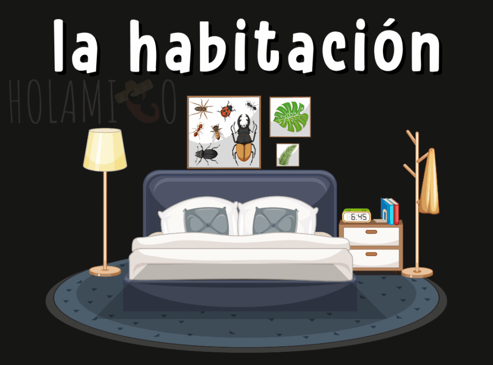 Schéma présentant la chambre en espagnol avec une illustration